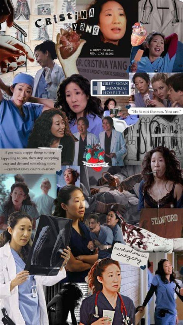 A collage image of Cristina Yang looking serious on Grey's Anatomy