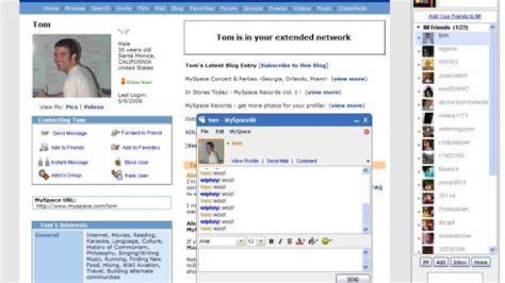 A screenshot of the MySpace website in 2023