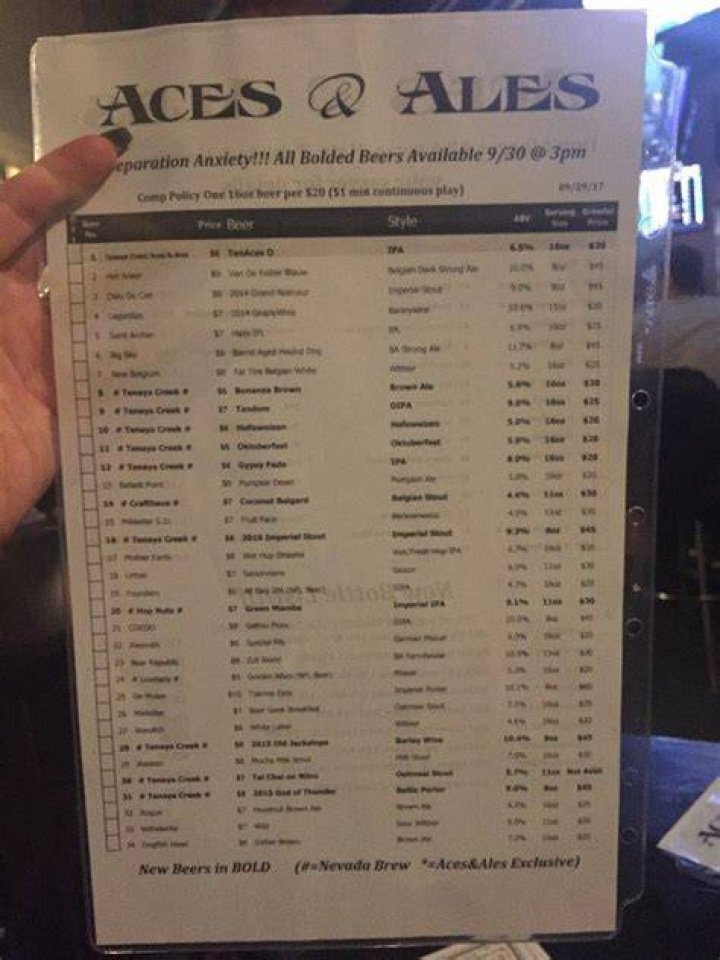Aces & Ales, 2801 N Tenaya Way in Las Vegas Restaurant menu and reviews