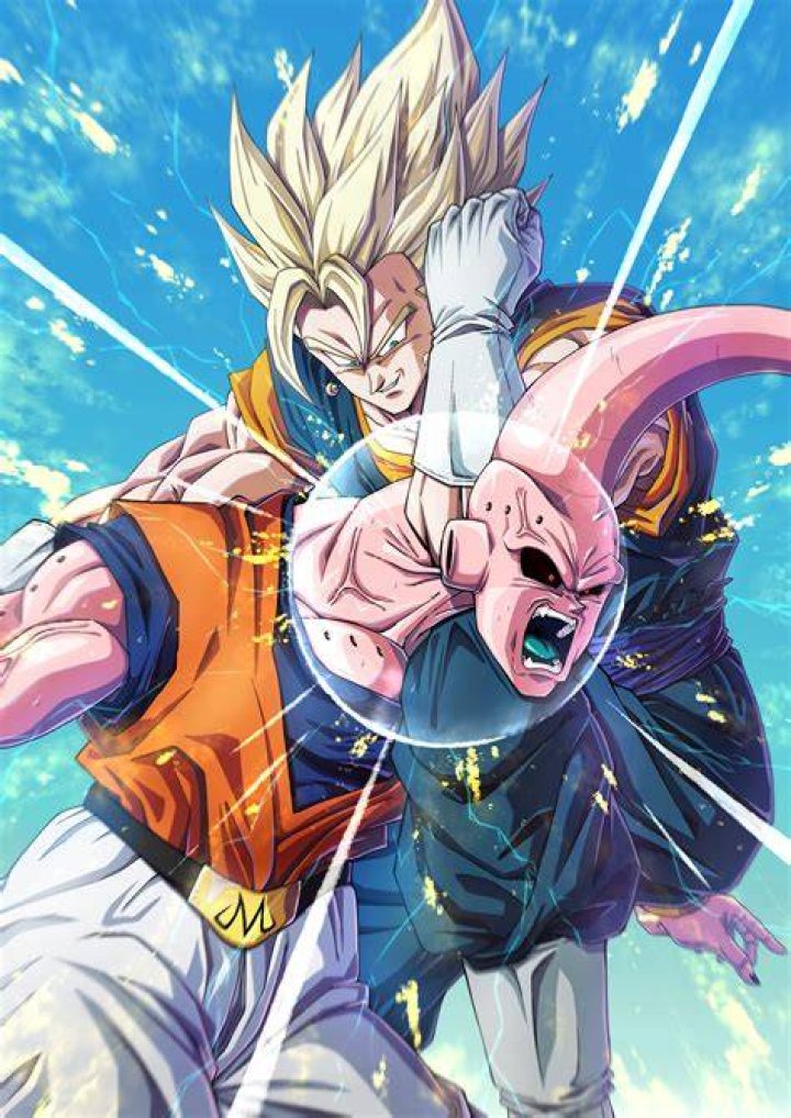 Candy Vegito attacks Super Buu in Dragon Ball Z