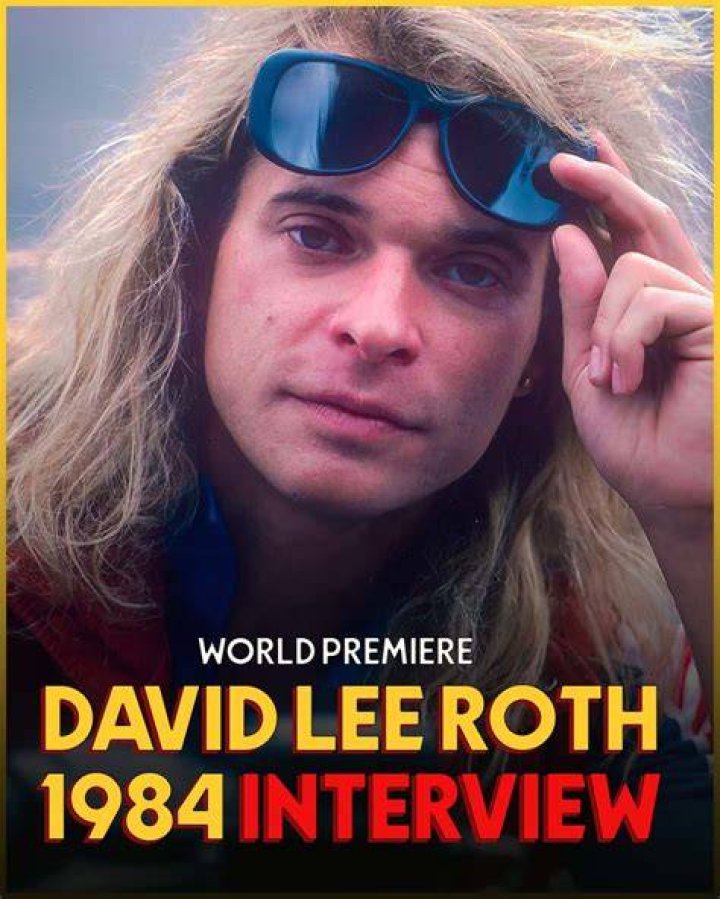 David Lee Roth in an open button shirt standing over a big microphone during a concert