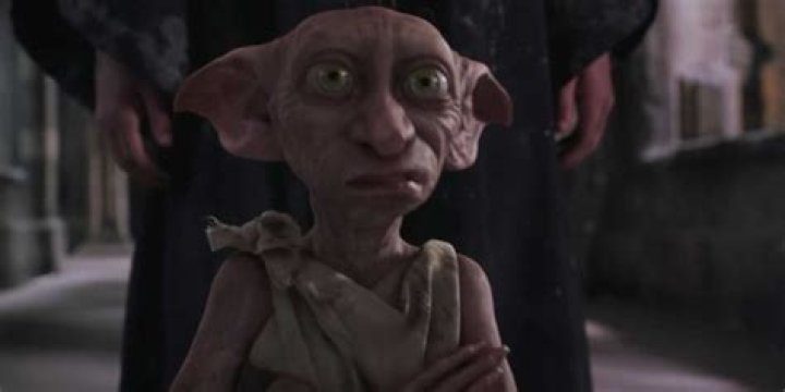 Dobby has his arms crossed angrily as he says he has no master in Harry Potter