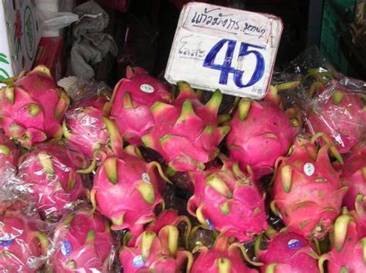  Dragon fruit at market in Chiang Mai, Thailand