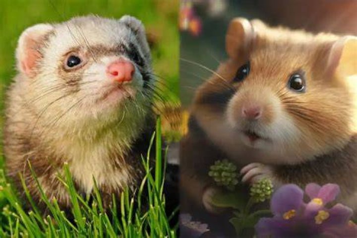 Ferret and Hamster side by side