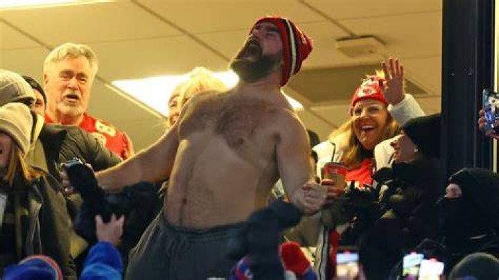 Jason Kelce celebrating in his NFL uniform