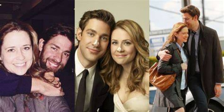 John Krasinski and Jenna Fischer as Jim and Pam talking to a man in a suit in The Office season 9