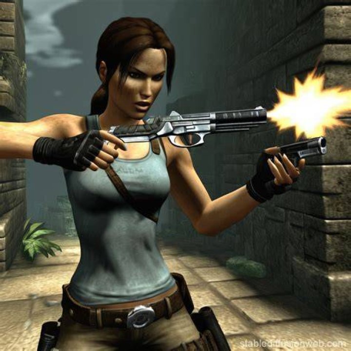 Lara fires Uzis in Tomb Raider Anniversary