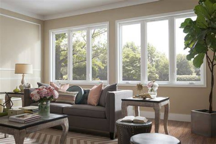 Living room with casement windows