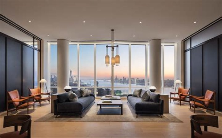 Living room with Hudson River views
