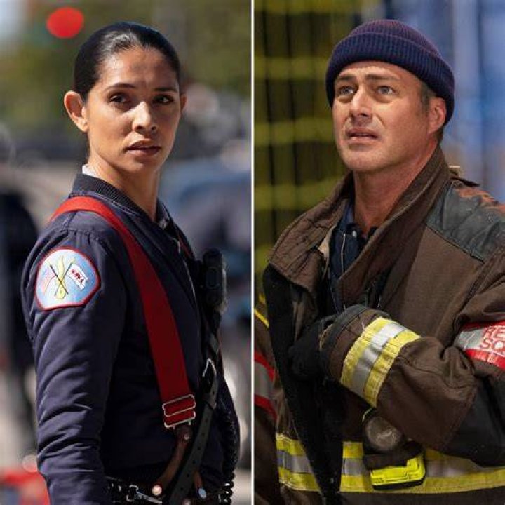 Miranda Rae Mayo as Stella Kidd and Taylor Kinney as Kelly Severide in Chicago Fire