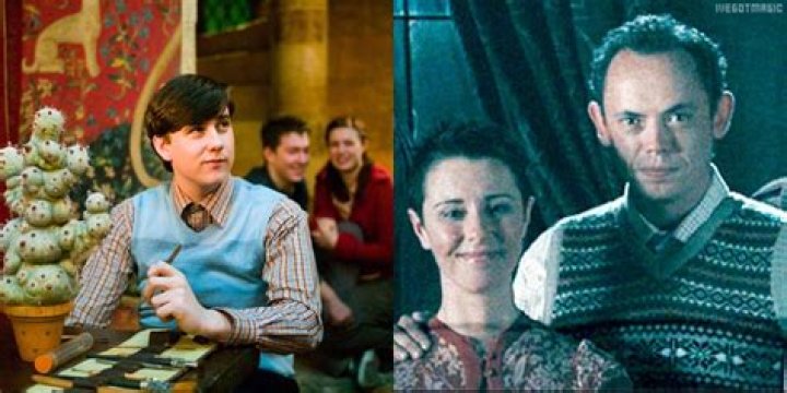 Neville with his Mimbulus Mimbeltonia next to image of his parents from Harry Potter width=