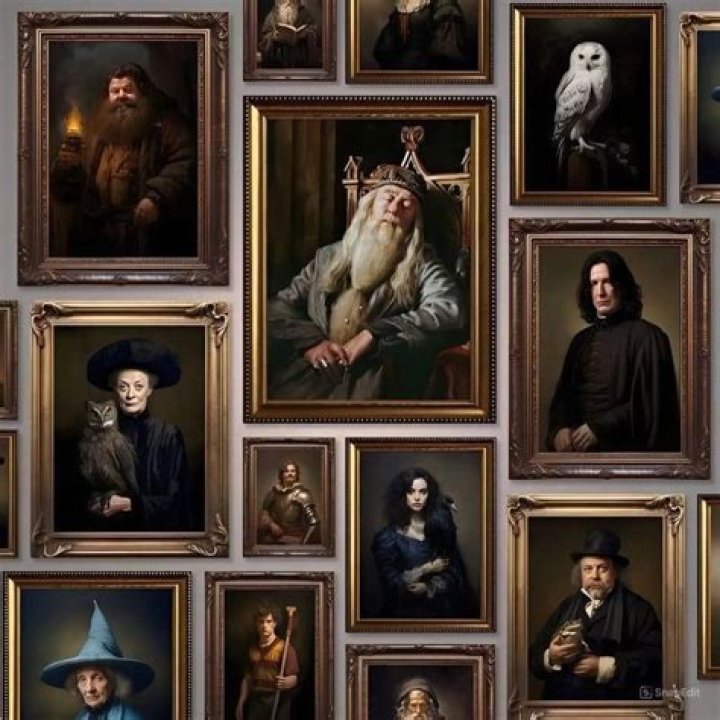 Oil portraits of the Hogwarts Founders in Harry Potter