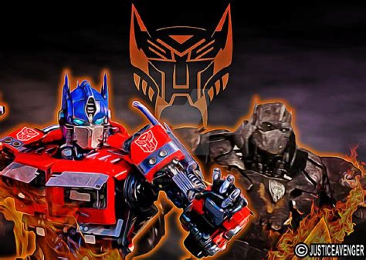 Optimus Prime and Optimus Primal's character poster from Transformers: Rise of the Beasts