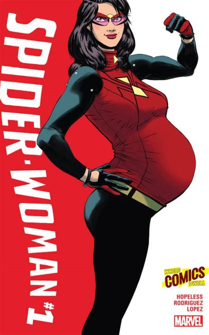 Pregnant Spider-Woman Jessica Drew in Spider-Man Across the Spider-Verse and Marvel Comics