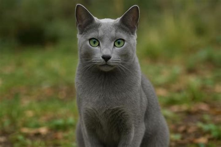 russian blue cat with milk in a bottle