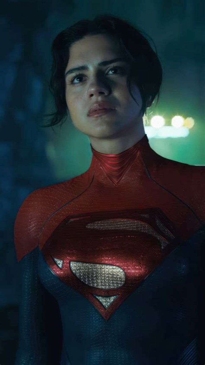 Sasha Calle as Supergirl in The Flash with glowing red eyes