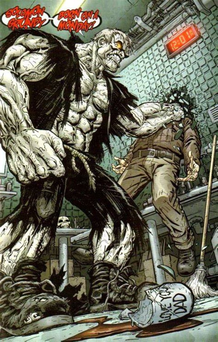 Solomon Grundy coming out of a swamp.