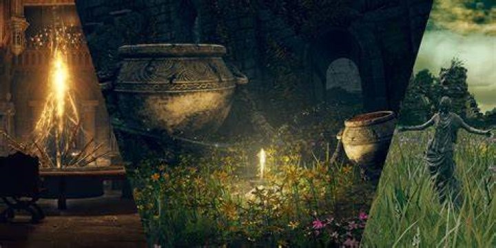 Split image of Elden Ring and Demon's Souls' (PS5) world design.