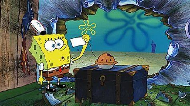 Spongebob pointing at a pie