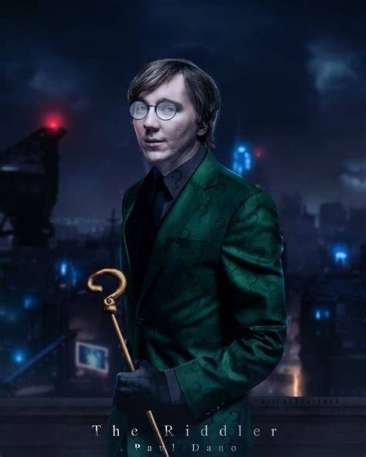 The Riddler (Paul Dano) looms menacingly; Batman (Robert Pattinson) stares at something ahead; The Joker (Barry Keoghan) meets with Batman in prison