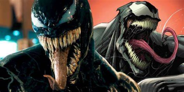 Venom sticking his tongue out under the rain