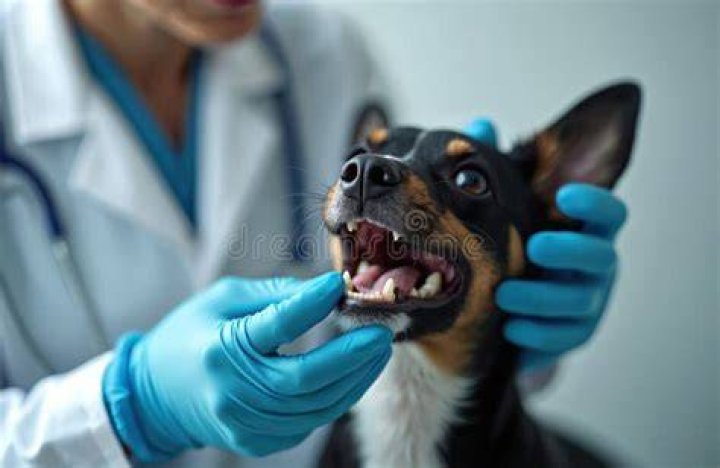 veterinarian checks mouth of maine coon cat