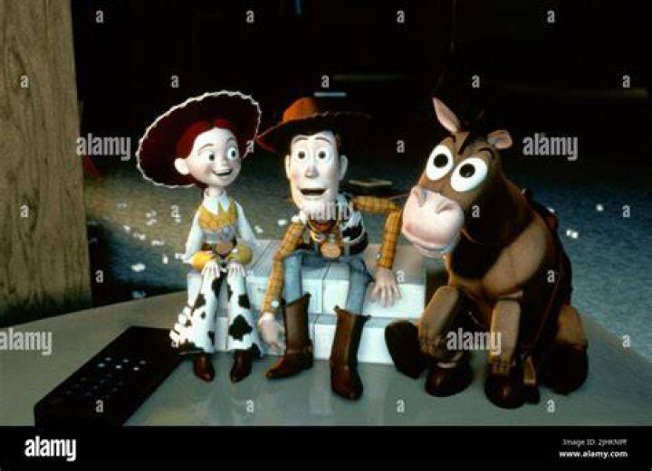 Woody meeting Jessie and Bullseye, and all three appearing surprised, in Toy Story 2